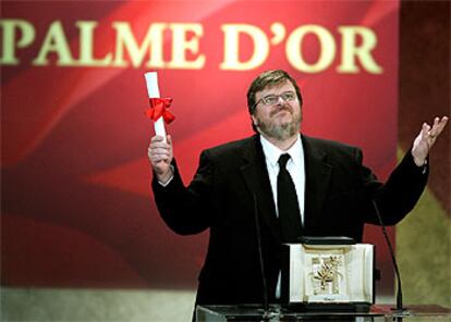 Michael Moore, tras recoger el máximo galardón del Festival de Cannes.