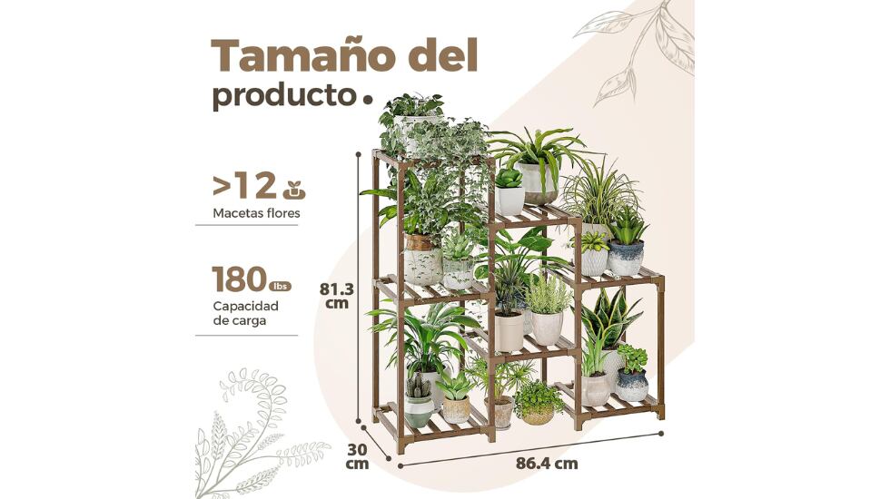 En este soporte se pueden colocar más de 12 plantas pequeñas.