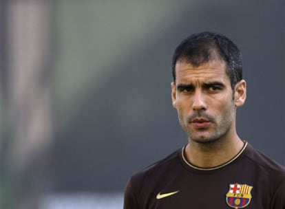 Guardiola, en un momento del entrenamiento del pasado viernes en el Camp Nou.