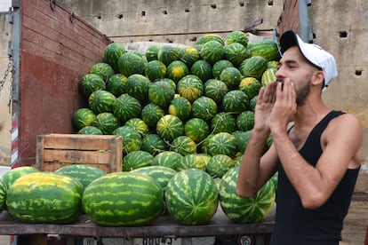 A watermelon vendor in Fez, Morocco.