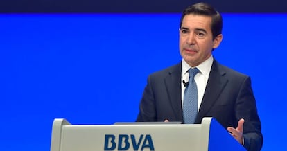 Carlos Torres, consejero delegado de BBVA, en la junta de accionistas de este a&ntilde;o.