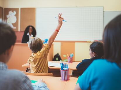 A group of children in class.