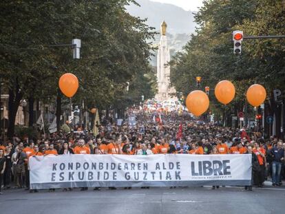 Manifestaci&oacute;n celebrada en Bilbao en 2013, en rechazo al juicio de la Audiencia Nacional en contra de los j&oacute;venes.