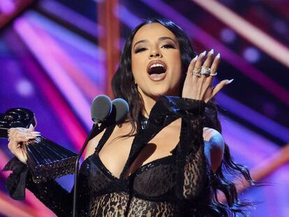 Becky G accepts the "Latin Pop Song of the Year" award at the iHeartRadio Music Awards in Los Angeles, California, U.S. March 27, 2023. REUTERS/Mario Anzuoni