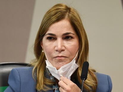 Mayra Pinheiro durante depoimento à CPI da Pandemia no Senado.