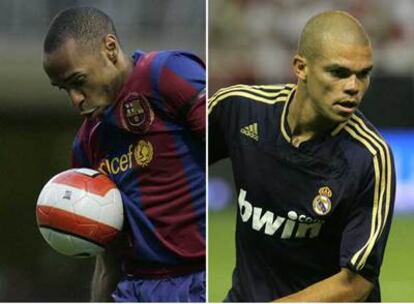 Thierry Henry, a la izquierda, en partido amistoso frente al Dundee, y Pepe, en la ida de la Supercopa frente al Sevilla.