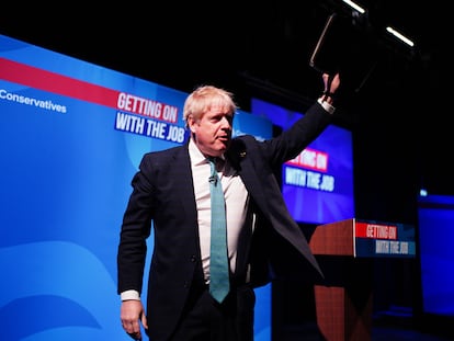 Boris Johnson, este sábado en Blackpool (Inglaterra), durante un evento del Partido Conservador.