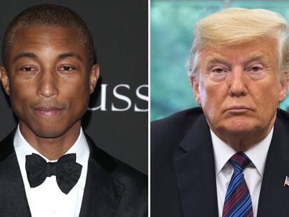 De izquierda a derecha: Pharrell Williams y Donald Trump, en 2018.  