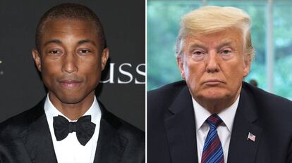 De izquierda a derecha: Pharrell Williams y Donald Trump, en 2018.  