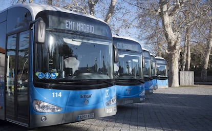 Autobuses de la EMT de Madrid, en una imagen de archivo.