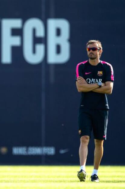 Luis Enrique, en un entrenamiento del Barça.