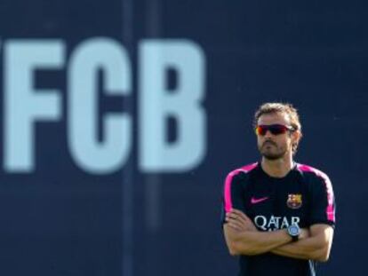 Luis Enrique, en un entrenamiento del Barça.