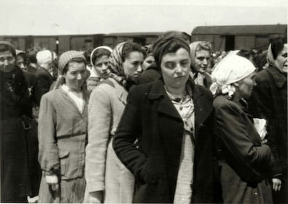 Só uma minoria de judeus conseguiam sobreviver à seleção. Nesta imagem, aparecem várias mulheres que foram identificadas: Suri Aron, do gueto de Tacovo, Chedvah Zelig (sobreviveu ao Holocausto), Ester Kanez (sobreviveu ao Holocausto) e Cilly Stahl (sobreviveu ao Holocausto).