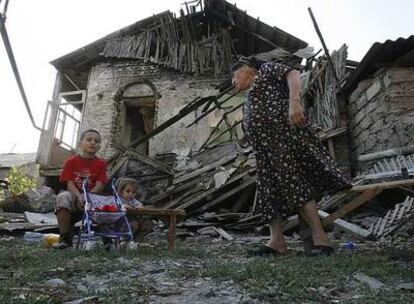 Casas de Tskhinvali, Osetia del Sur, destruidas en la crisis del Cáucaso.