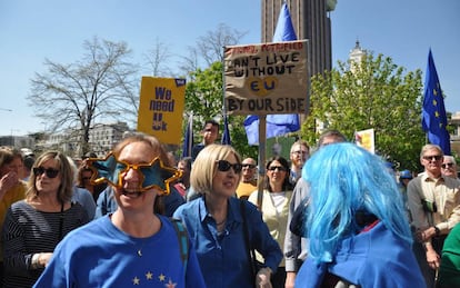 Protesters at Saturday’s demonstration in Madrid’s Margaret Thatcher square.