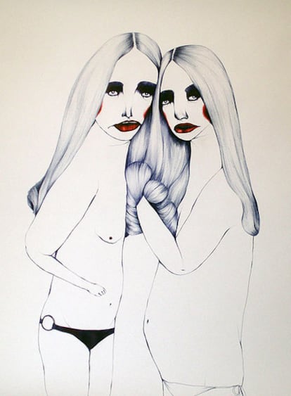 Dibujo a bolígrafo <i>Twins</i>, de Erica Eyres.