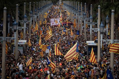 Manifestación por la Diada en Barcelona, este jueves. 