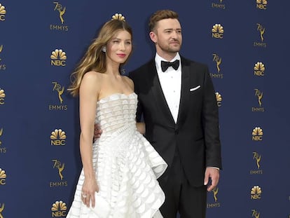 Justin Timberlake y Jessica Biel en los premios Emmy de 2018.
