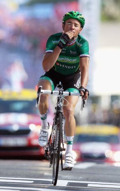 Voeckler celebra la victoria de etapa