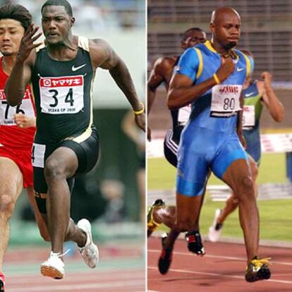 Justin Gatlin, en Osaka el sábado, y, a la derecha, Asafa Powell ayer en Kingston.