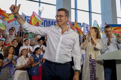 El candidato del PP a la Presidencia del Gobierno de España, Alberto Núñez Feijó, este sábado en Logroño. 