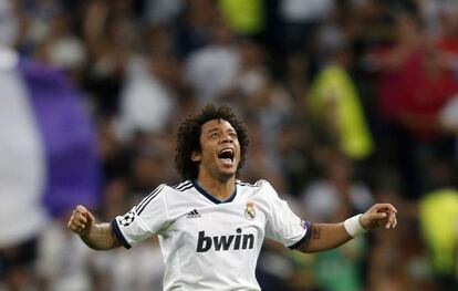 Marcelo celebra su gol ante el Manchester City.