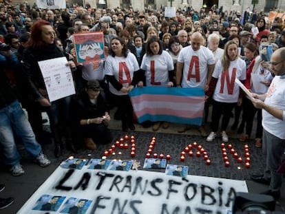 A demonstration against transphobia held in memory of Alan.