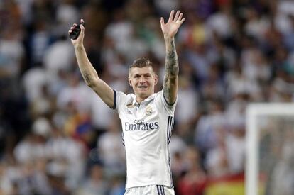 Toni Kroos, este martes, despu&eacute;s de la victoria contra el Bayern. 