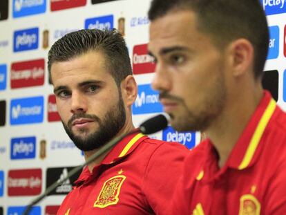 Nacho, en la rueda de prensa con Suso.