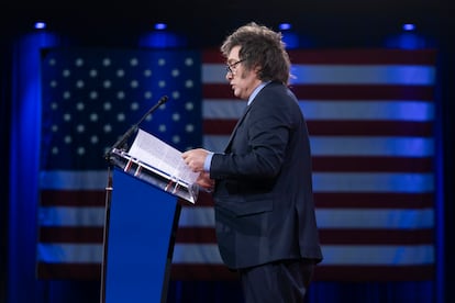 Javier Milei en la conferencia del CPAC en Maryland, el sábado 22 de febrero de 2025.