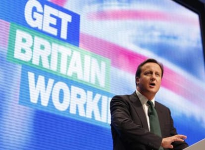 David Cameron, líder de los conservadores británicos, durante la reunión anual del partido, en Manchester.