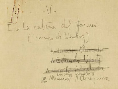 Las dudas de Lorca en el manuscrito que entregó a José Bergamín se ven hasta en las dedicatorias, como ésta de la parte V.