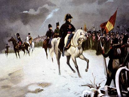 El general Espartero pasa revista a las tropas antes de la batalla de Luchana (1836). 