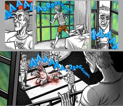 Viñetas en una fase anterior del proceso creativo de 'Spring Break', de David Rubín, dentro de la antología 'Joker: el mundo', de DC Comics, editado en castellano por ECC.