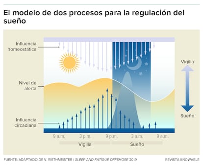 Representación esquemática del modelo de dos procesos de regulación del sueño.