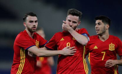 Sa&uacute;l, tras marcar el primer gol de Espa&ntilde;a.