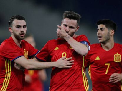 Sa&uacute;l, tras marcar el primer gol de Espa&ntilde;a.