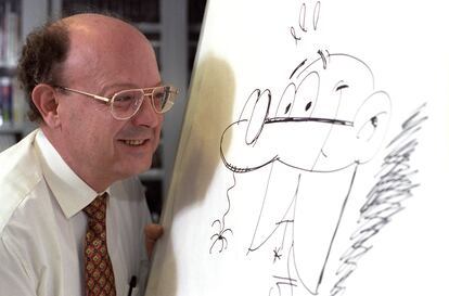  Ibáñez en 1995 con un dibujo de Mortadelo.  