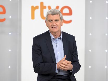 El presidente de RTVE, José Manuel Pérez Tornero, durante el encuentro con medios de comunicación celebrado este miércoles.