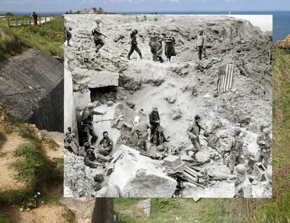 Prisioneros alemães em Pointe du Hoc. A tomada destas falésias sobre o Atlântico por parte dos Rangers foi uma das façanhas mais famosas do Dia D.