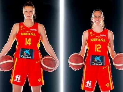 Raquel Carrera y Maite Cazorla, en la sesión oficial de fotos del Eurobasket. feb