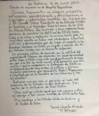 Carta de Daniel Llorente