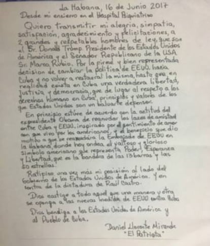 Carta de Daniel Llorente