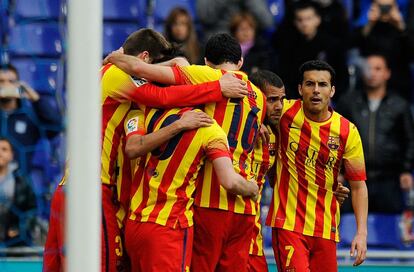 Los jugadores del FC Barcelona celebran el 0 a 1