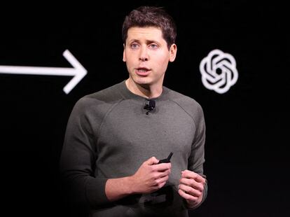 SAN FRANCISCO, CALIFORNIA - NOVEMBER 06: OpenAI CEO Sam Altman speaks during the OpenAI DevDay event on November 06, 2023 in San Francisco, California. Altman delivered the keynote address at the first-ever Open AI DevDay conference.   Justin Sullivan/Getty Images/AFP (Photo by JUSTIN SULLIVAN / GETTY IMAGES NORTH AMERICA / Getty Images via AFP)