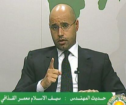 Saif el-Islam se dirige a los libios en televisión.