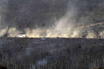 Zona calcinada en sierra de Teleno, por el incendio al sur de León.