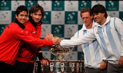 Verdasco, Ferrer, Nalbandian y Schwank, jugadores del partido de dobles