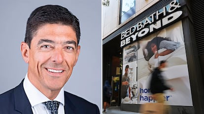 A la izquierda, el director financiero de Bed Bath and & Beyond, Gustavo Arnal, y a la derecha, una de las tiendas de la marca en la ciudad de Nueva York.