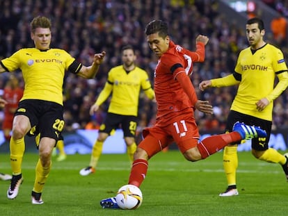 Firmino, durante Liverpool x Borussia.